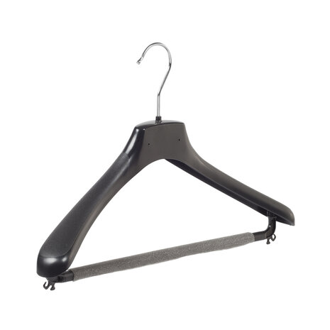 Mantelhanger - Kostuumhanger - Jassenhanger - Volwassenen - HZ40 - 20 Stuks - Kunststof - Zwart - Gebogen Model - Schouderverbreding 4,8 cm - Broeklat met Schuim - 40 cm - Kledinghanger - Kleerhanger - HZ-Serie