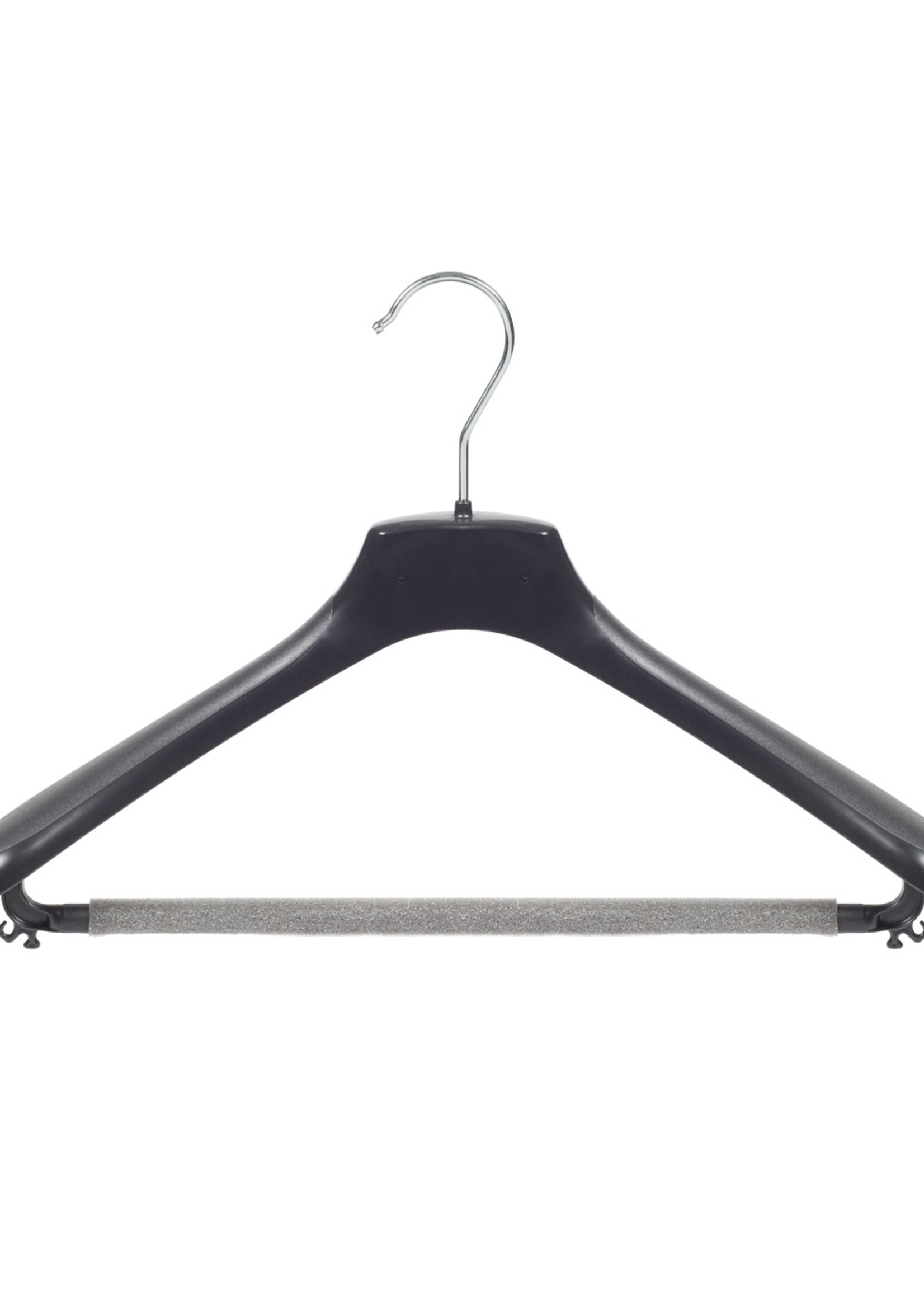 Mantelhanger - Kostuumhanger - Jassenhanger - Volwassenen - HZ40 - 20 Stuks - Kunststof - Zwart - Gebogen Model - Schouderverbreding 4,8 cm - Broeklat met Schuim - 40 cm - Kledinghanger - Kleerhanger - HZ-Serie
