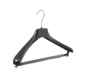 Mantelhanger - Kostuumhanger - Jassenhanger - Volwassenen - HZ40 - 30 Stuks - Kunststof - Zwart - Gebogen Model - Schouderverbreding 4,8 cm - Broeklat met Schuim - 40 cm - Kledinghanger - Kleerhanger - HZ-Serie