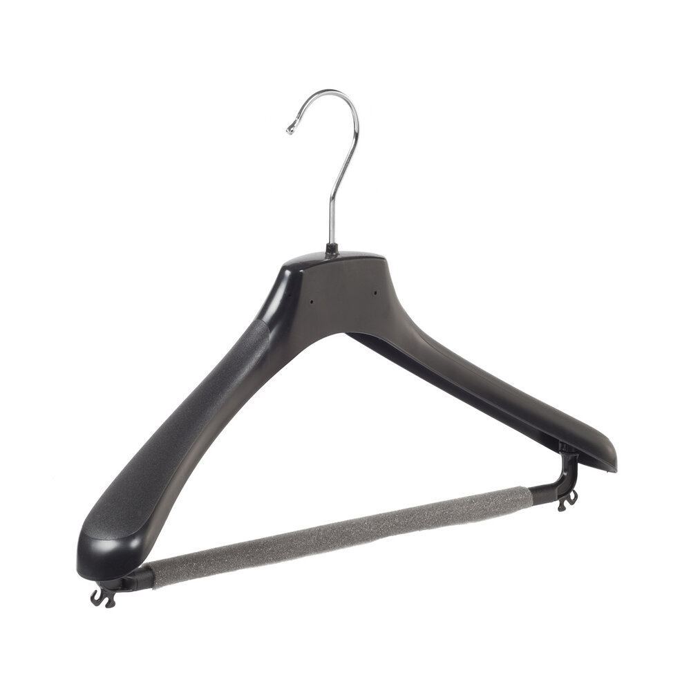 Mantelhanger - Kostuumhanger - Jassenhanger - Volwassenen - HZ40 - 40 Stuks - Kunststof - Zwart - Gebogen Model - Schouderverbreding 4,8 cm - Broeklat met Schuim - 40 cm - Kledinghanger - Kleerhanger - HZ-Serie
