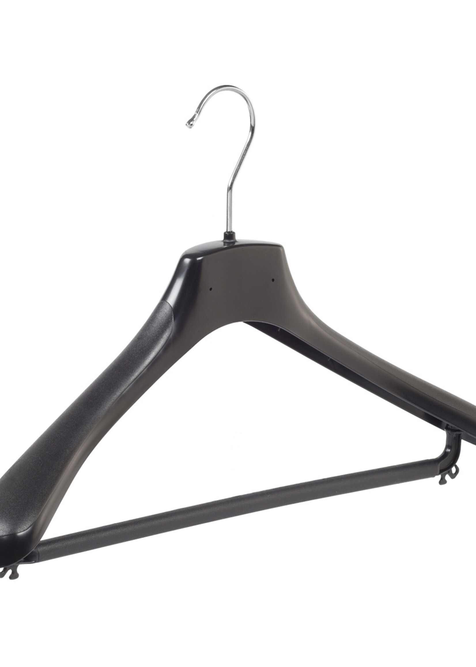 Mantelhanger - Kostuumhanger - Jassenhanger - Volwassenen - HZ42 - 10 Stuks - Kunststof - Zwart - Gebogen Model - Schouderverbreding 4,8 cm - Broeklat - 42 cm - Kledinghanger - Kleerhanger - HZ-Serie