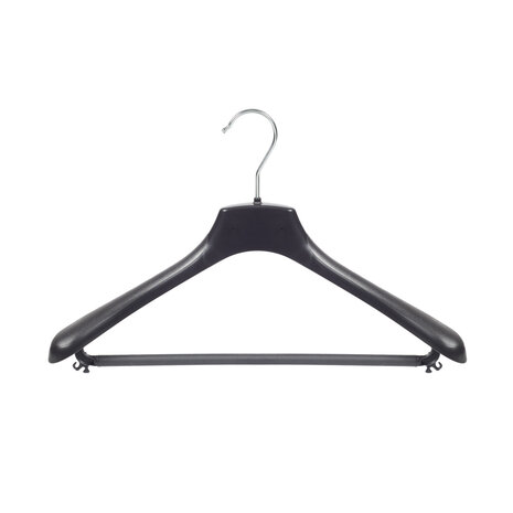 Mantelhanger - Kostuumhanger - Jassenhanger - Volwassenen - HZ42 - 20 Stuks - Kunststof - Zwart - Gebogen Model - Schouderverbreding 4,8 cm - Broeklat - 42 cm - Kledinghanger - Kleerhanger - HZ-Serie