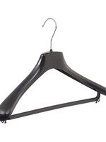 Mantelhanger - Kostuumhanger - Jassenhanger - Volwassenen - HZ42 - 30 Stuks - Kunststof - Zwart - Gebogen Model - Schouderverbreding 4,8 cm - Broeklat - 42 cm - Kledinghanger - Kleerhanger - HZ-Serie