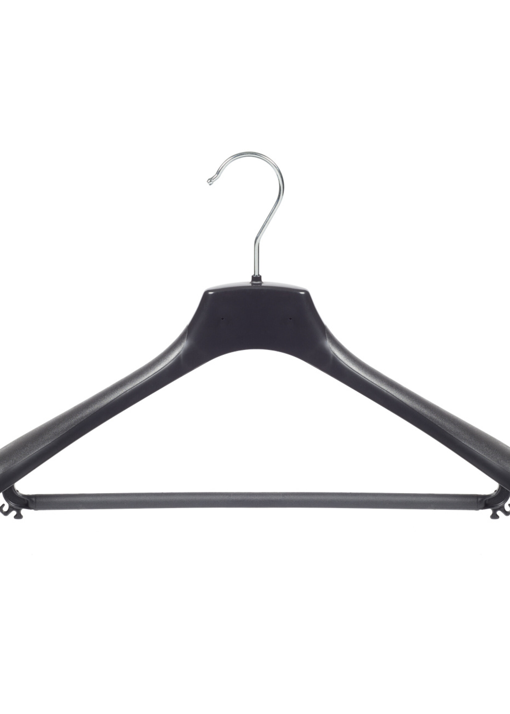 Mantelhanger - Kostuumhanger - Jassenhanger - Volwassenen - HZ42 - 40 Stuks - Kunststof - Zwart - Gebogen Model - Schouderverbreding 4,8 cm - Broeklat - 42 cm - Kledinghanger - Kleerhanger - HZ-Serie