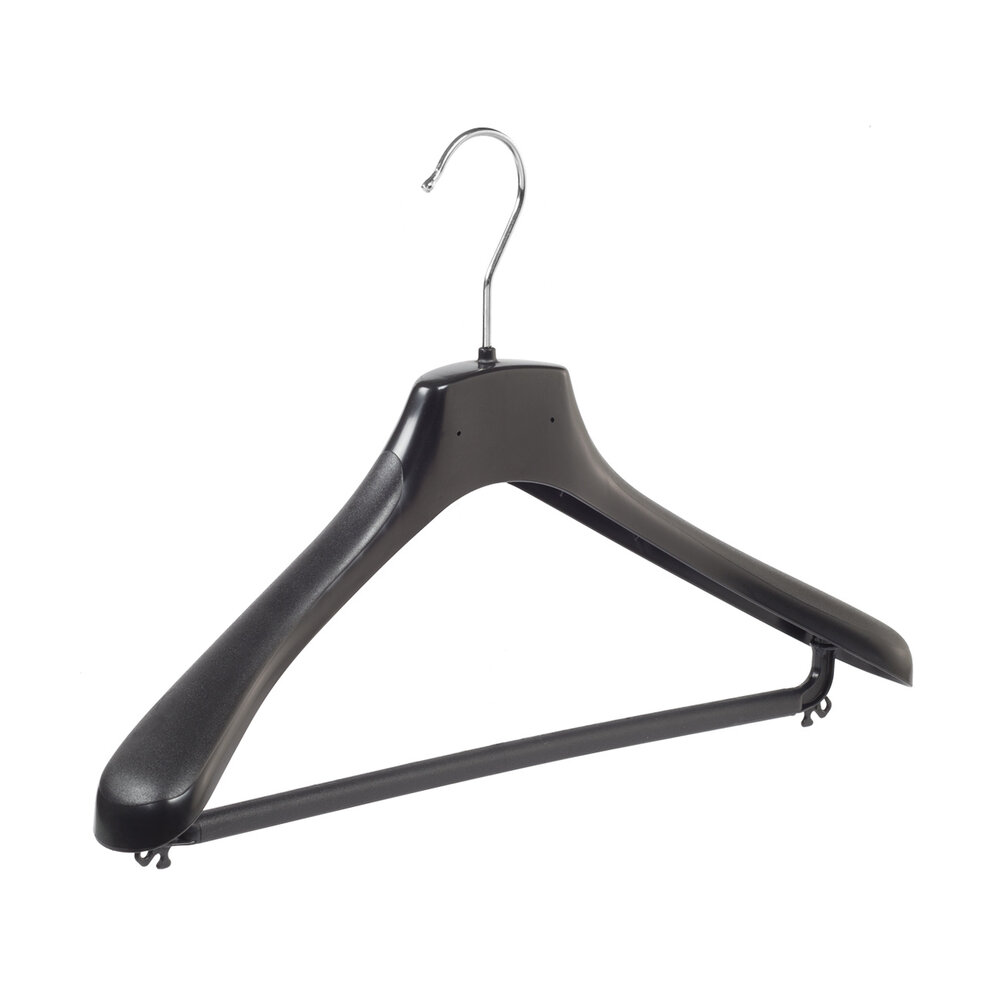 Mantelhanger - Kostuumhanger - Jassenhanger - Volwassenen - HZ42 - 50 Stuks - Kunststof - Zwart - Gebogen Model - Schouderverbreding 4,8 cm - Broeklat - 42 cm - Kledinghanger - Kleerhanger - HZ-Serie
