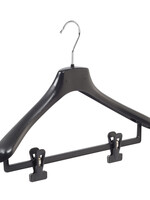 Mantelhanger - Kostuumhanger - Jassenhanger - Volwassenen - HZ42 - 10 Stuks - Kunststof - Zwart - Gebogen Model - Schouderverbreding 4,8 cm - Anti-slip Knijpers - 42 cm - Kledinghanger - Kleerhanger - HZ-Serie