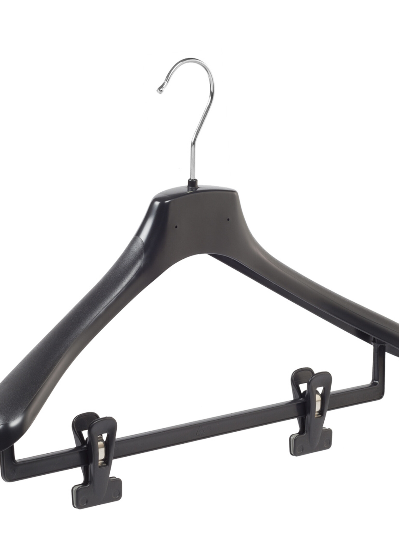 Mantelhanger - Kostuumhanger - Jassenhanger - Volwassenen - HZ42 - 20 Stuks - Kunststof - Zwart - Gebogen Model - Schouderverbreding 4,8 cm - Anti-slip Knijpers - 42 cm - Kledinghanger - Kleerhanger - HZ-Serie