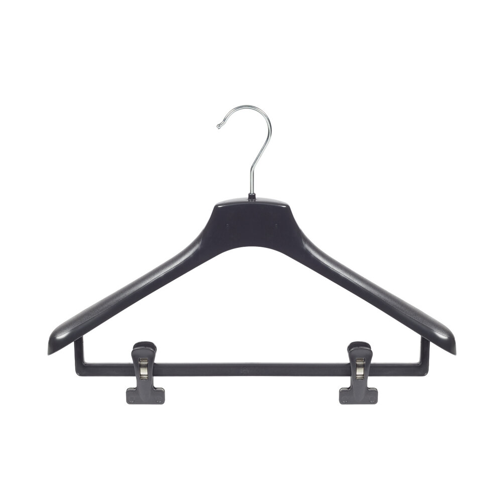 Mantelhanger - Kostuumhanger - Jassenhanger - Volwassenen - HZ42 - 20 Stuks - Kunststof - Zwart - Gebogen Model - Schouderverbreding 4,8 cm - Anti-slip Knijpers - 42 cm - Kledinghanger - Kleerhanger - HZ-Serie