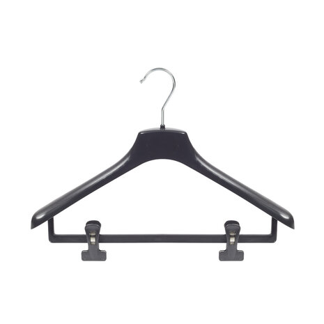 Mantelhanger - Kostuumhanger - Jassenhanger - Volwassenen - HZ42 - 30 Stuks - Kunststof - Zwart - Gebogen Model - Schouderverbreding 4,8 cm - Anti-slip Knijpers - 42 cm - Kledinghanger - Kleerhanger - HZ-Serie
