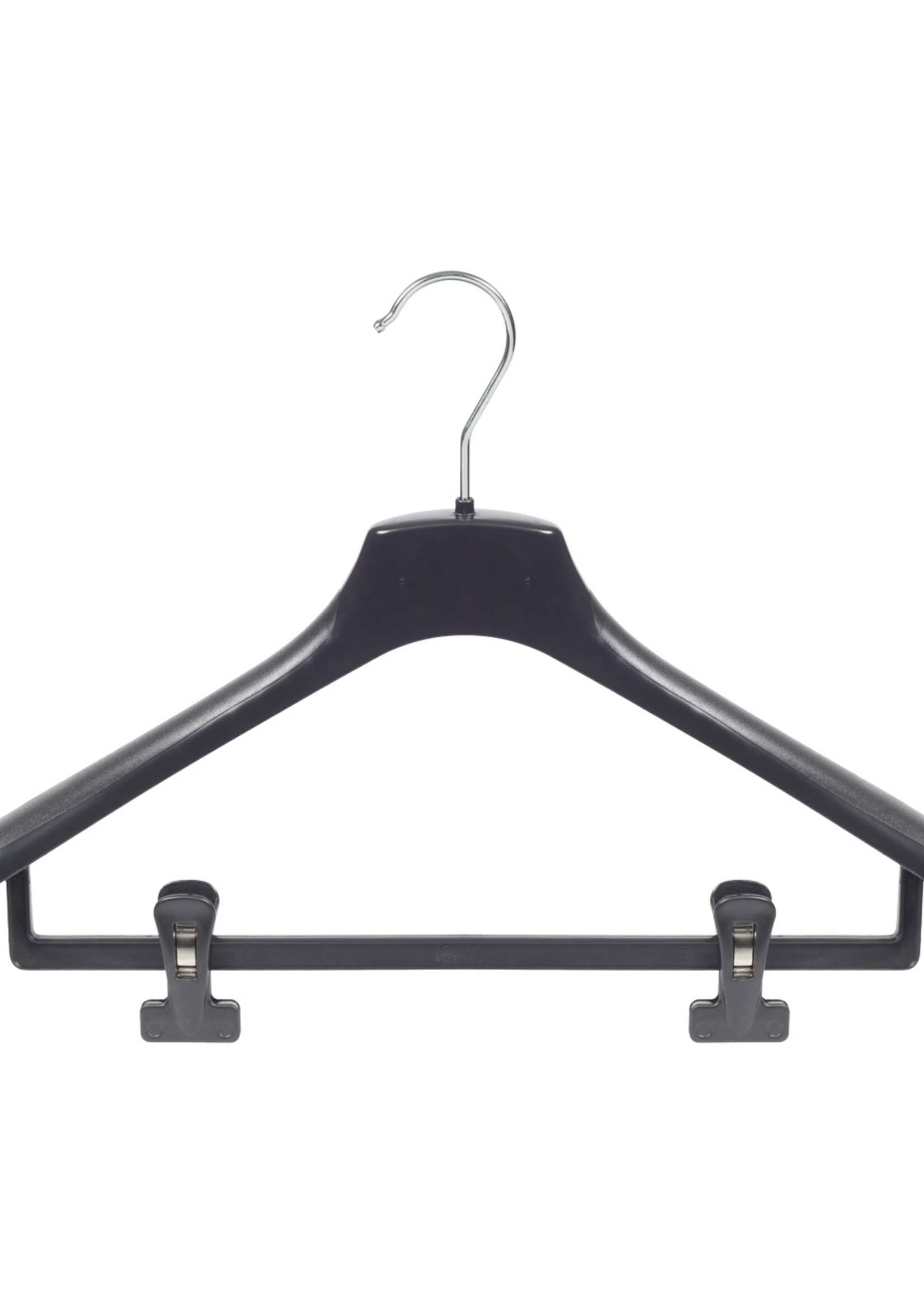 Mantelhanger - Kostuumhanger - Jassenhanger - Volwassenen - HZ42 - 50 Stuks - Kunststof - Zwart - Gebogen Model - Schouderverbreding 4,8 cm - Anti-slip Knijpers - 42 cm - Kledinghanger - Kleerhanger - HZ-Serie
