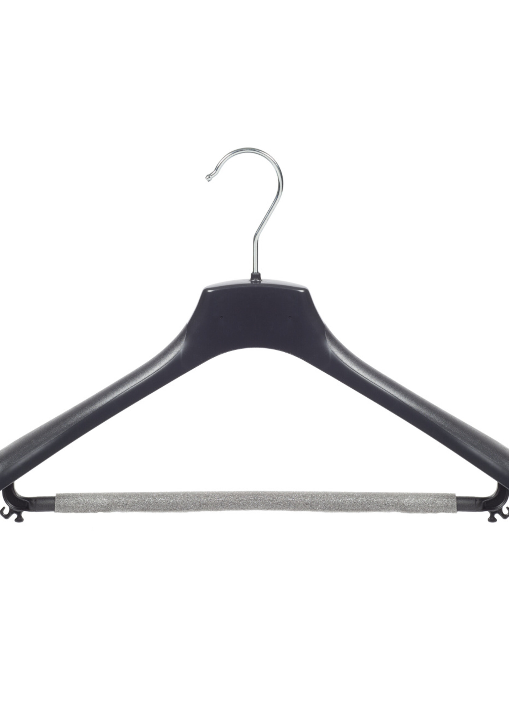 Mantelhanger - Kostuumhanger - Jassenhanger - Volwassenen - HZ42 - 30 Stuks - Kunststof - Zwart - Gebogen Model - Schouderverbreding 4,8 cm - Broeklat met Schuim - 42 cm - Kledinghanger - Kleerhanger - HZ-Serie
