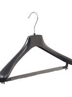 Mantelhanger - Kostuumhanger - Jassenhanger - Volwassenen - HZ42 - 50 Stuks - Kunststof - Zwart - Gebogen Model - Schouderverbreding 4,8 cm - Broeklat met Schuim - 42 cm - Kledinghanger - Kleerhanger - HZ-Serie