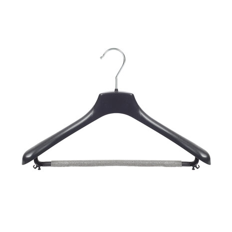 Mantelhanger - Kostuumhanger - Jassenhanger - Volwassenen - HZ42 - 50 Stuks - Kunststof - Zwart - Gebogen Model - Schouderverbreding 4,8 cm - Broeklat met Schuim - 42 cm - Kledinghanger - Kleerhanger - HZ-Serie