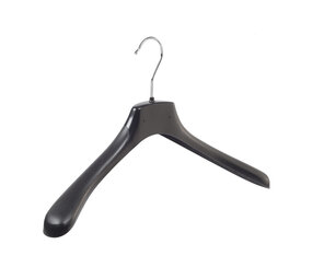 Mantelhanger - Kostuumhanger - Jassenhanger - Volwassenen - HZ42 - 10 Stuks - Kunststof - Zwart - Gebogen Model - Schouderverbreding 4,8 cm - 42 cm - Kledinghanger - Kleerhanger - HZ-Serie