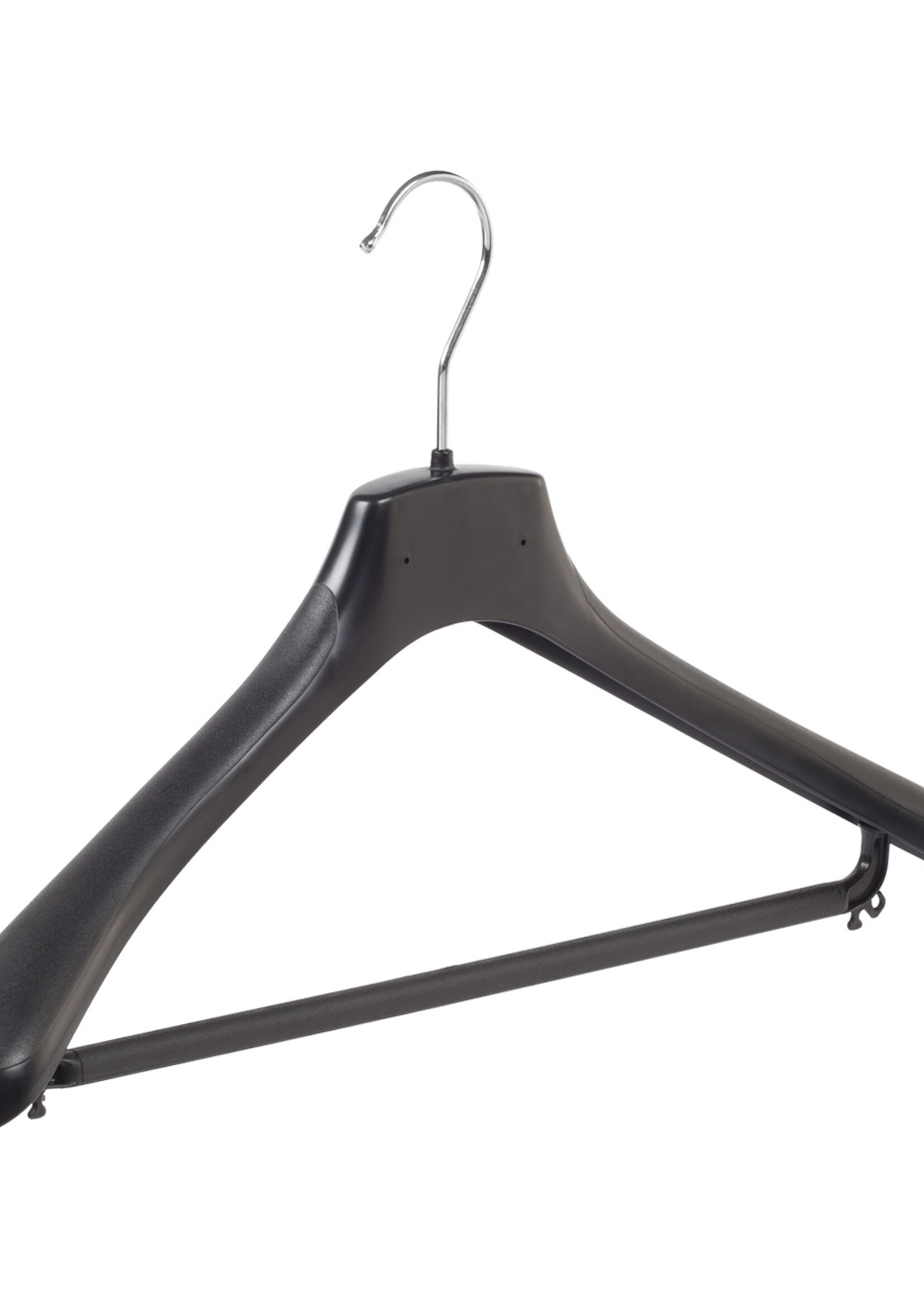 Mantelhanger - Kostuumhanger - Jassenhanger - Volwassenen - HZ45 - 20 Stuks - Kunststof - Zwart - Gebogen Model - Schouderverbreding 4,8 cm - Broeklat - 45 cm - Kledinghanger - Kleerhanger - HZ-Serie