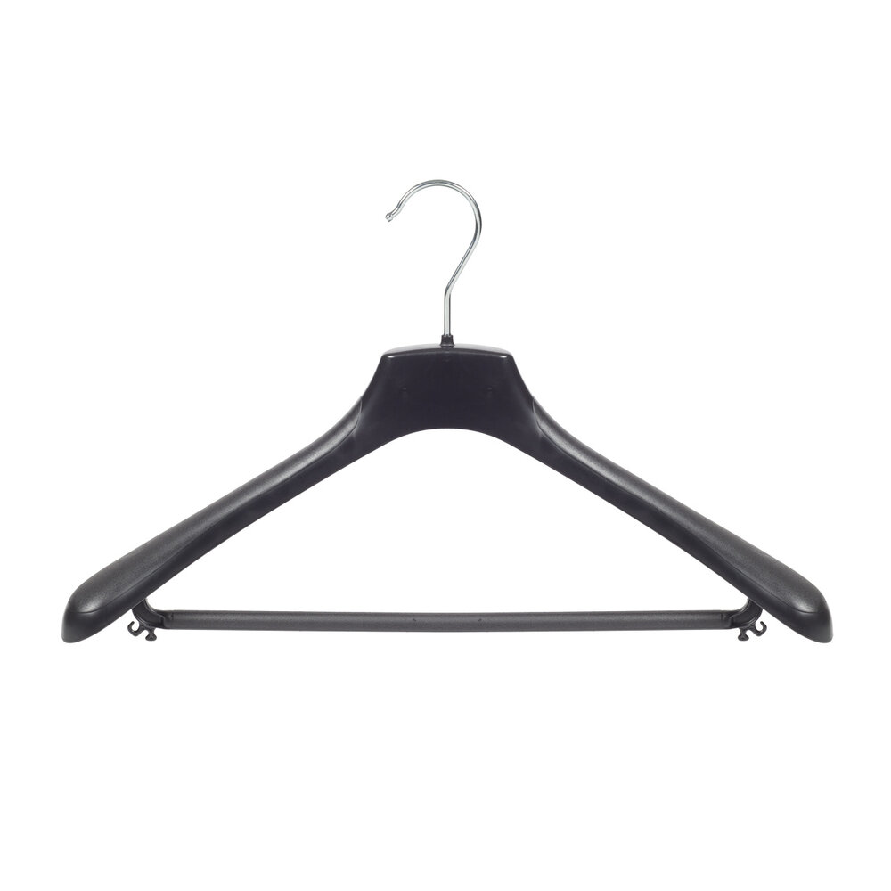 Mantelhanger - Kostuumhanger - Jassenhanger - Volwassenen - HZ45 - 30 Stuks - Kunststof - Zwart - Gebogen Model - Schouderverbreding 4,8 cm - Broeklat - 45 cm - Kledinghanger - Kleerhanger - HZ-Serie