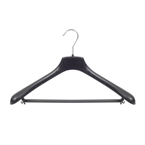 Mantelhanger - Kostuumhanger - Jassenhanger - Volwassenen - HZ45 - 40 Stuks - Kunststof - Zwart - Gebogen Model - Schouderverbreding 4,8 cm - Broeklat - 45 cm - Kledinghanger - Kleerhanger - HZ-Serie