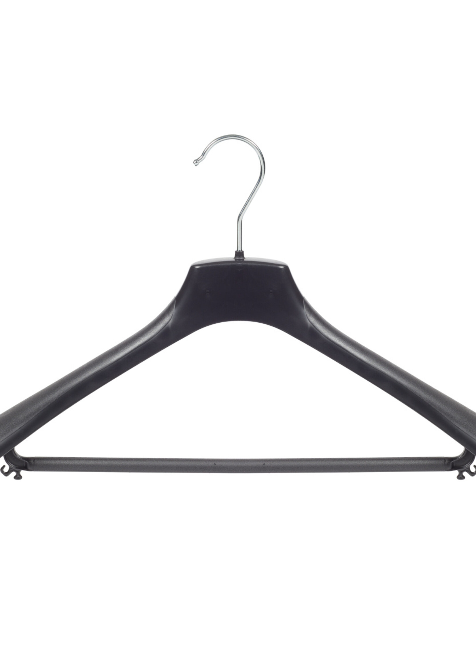 Mantelhanger - Kostuumhanger - Jassenhanger - Volwassenen - HZ45 - 50 Stuks - Kunststof - Zwart - Gebogen Model - Schouderverbreding 4,8 cm - Broeklat - 45 cm - Kledinghanger - Kleerhanger - HZ-Serie