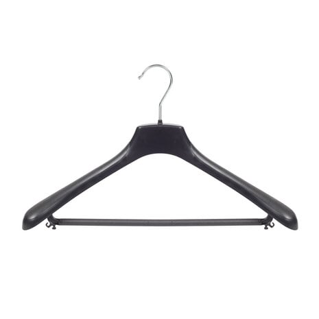 Mantelhanger - Kostuumhanger - Jassenhanger - Volwassenen - HZ45 - 50 Stuks - Kunststof - Zwart - Gebogen Model - Schouderverbreding 4,8 cm - Broeklat - 45 cm - Kledinghanger - Kleerhanger - HZ-Serie
