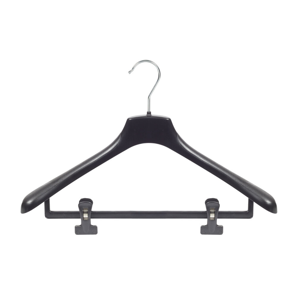 Mantelhanger - Kostuumhanger - Jassenhanger - Volwassenen - HZ45 - 10 Stuks - Kunststof - Zwart - Gebogen Model - Schouderverbreding 4,8 cm - Anti-slip Knijpers - 45 cm - Kledinghanger - Kleerhanger - HZ-Serie