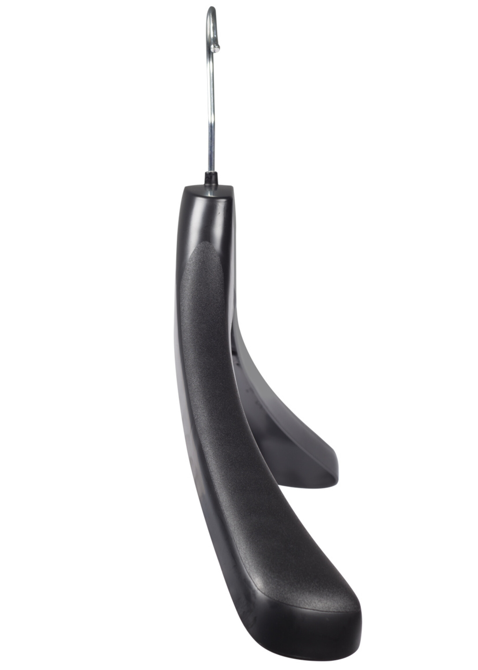 Mantelhanger - Kostuumhanger - Jassenhanger - Volwassenen - HZ45 - 10 Stuks - Kunststof - Zwart - Gebogen Model - Schouderverbreding 4,8 cm - Anti-slip Knijpers - 45 cm - Kledinghanger - Kleerhanger - HZ-Serie