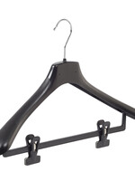 Mantelhanger - Kostuumhanger - Jassenhanger - Volwassenen - HZ45 - 30 Stuks - Kunststof - Zwart - Gebogen Model - Schouderverbreding 4,8 cm - Anti-slip Knijpers - 45 cm - Kledinghanger - Kleerhanger - HZ-Serie