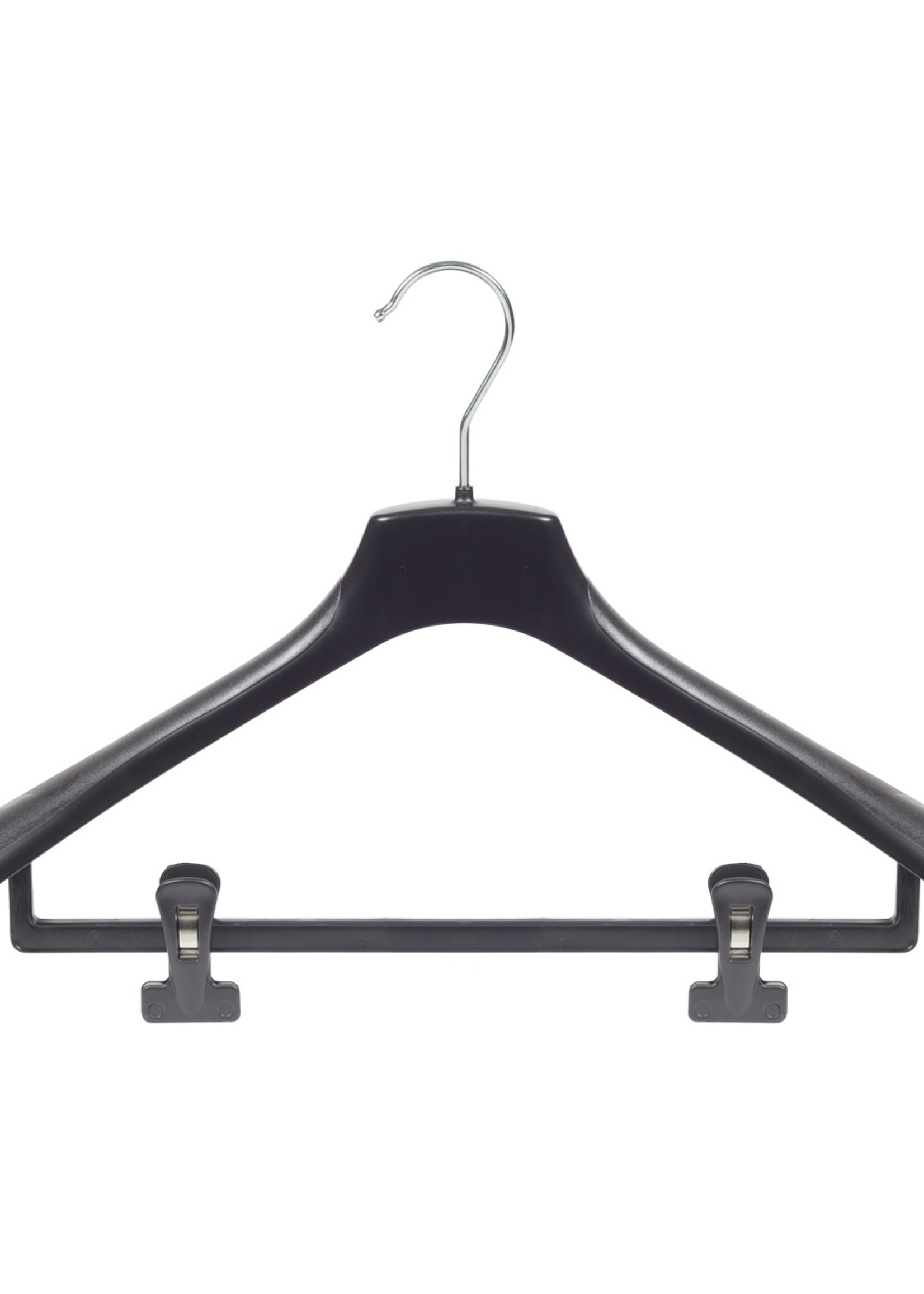 Mantelhanger - Kostuumhanger - Jassenhanger - Volwassenen - HZ45 - 30 Stuks - Kunststof - Zwart - Gebogen Model - Schouderverbreding 4,8 cm - Anti-slip Knijpers - 45 cm - Kledinghanger - Kleerhanger - HZ-Serie