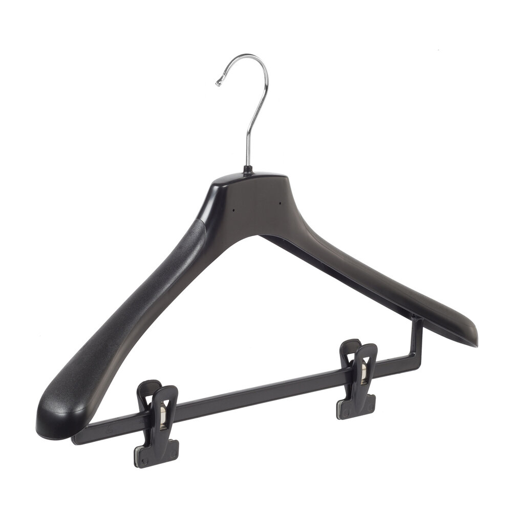 Mantelhanger - Kostuumhanger - Jassenhanger - Volwassenen - HZ45 - 50 Stuks - Kunststof - Zwart - Gebogen Model - Schouderverbreding 4,8 cm - Anti-slip Knijpers - 45 cm - Kledinghanger - Kleerhanger - HZ-Serie