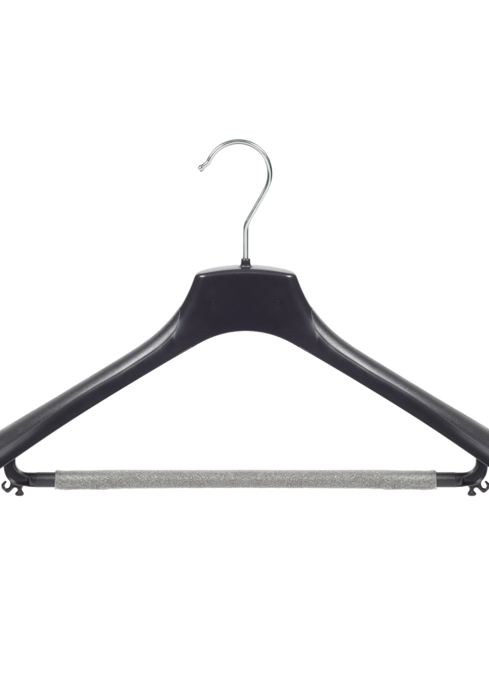 Mantelhanger - Kostuumhanger - Jassenhanger - Volwassenen - HZ45 - 20 Stuks - Kunststof - Zwart - Gebogen Model - Schouderverbreding 4,8 cm - Broeklat met Schuim - 45 cm - Kledinghanger - Kleerhanger - HZ-Serie