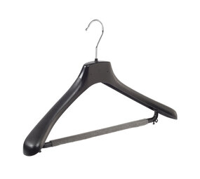 Mantelhanger - Kostuumhanger - Jassenhanger - Volwassenen - HZ45 - 30 Stuks - Kunststof - Zwart - Gebogen Model - Schouderverbreding 4,8 cm - Broeklat met Schuim - 45 cm - Kledinghanger - Kleerhanger - HZ-Serie