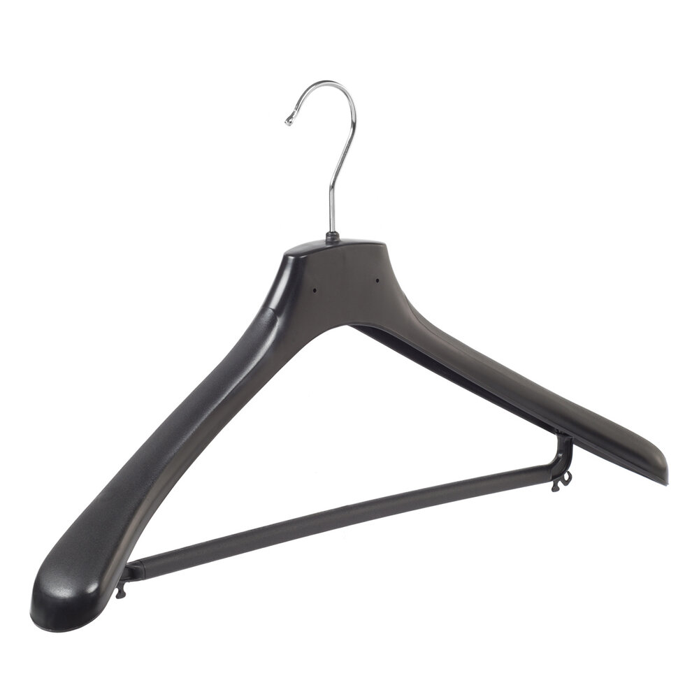 Mantelhanger - Kostuumhanger - Jassenhanger - Volwassenen - HZ48 - 10 Stuks - Kunststof - Zwart - Gebogen Model - Schouderverbreding 4,8 cm - Broeklat - 48 cm - Kledinghanger - Kleerhanger - HZ-Serie