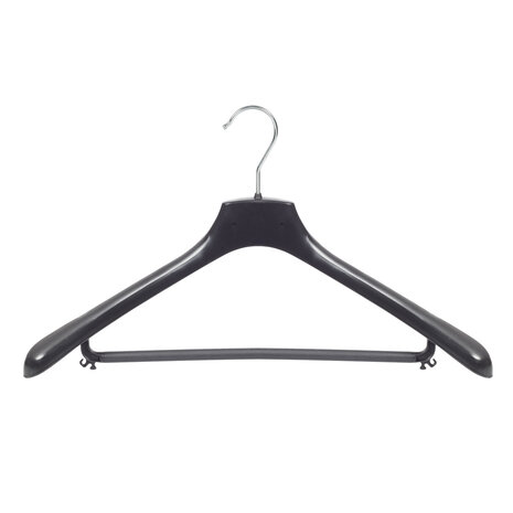 Mantelhanger - Kostuumhanger - Jassenhanger - Volwassenen - HZ48 - 10 Stuks - Kunststof - Zwart - Gebogen Model - Schouderverbreding 4,8 cm - Broeklat - 48 cm - Kledinghanger - Kleerhanger - HZ-Serie
