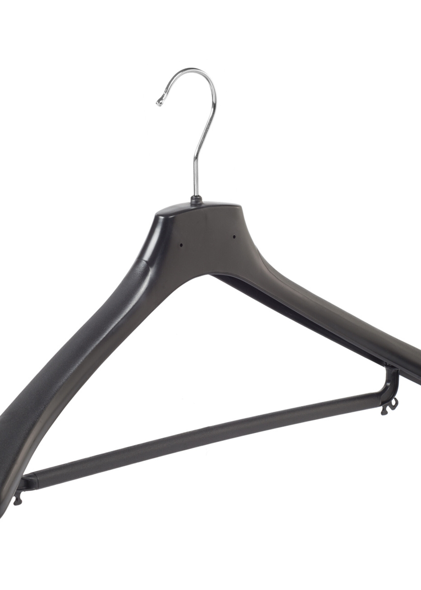 Mantelhanger - Kostuumhanger - Jassenhanger - Volwassenen - HZ48 - 30 Stuks - Kunststof - Zwart - Gebogen Model - Schouderverbreding 4,8 cm - Broeklat - 48 cm - Kledinghanger - Kleerhanger - HZ-Serie