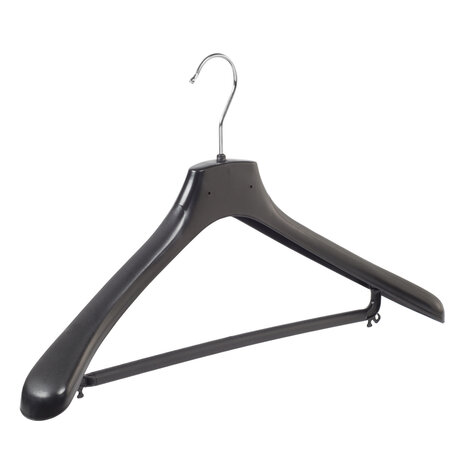 Mantelhanger - Kostuumhanger - Jassenhanger - Volwassenen - HZ48 - 30 Stuks - Kunststof - Zwart - Gebogen Model - Schouderverbreding 4,8 cm - Broeklat - 48 cm - Kledinghanger - Kleerhanger - HZ-Serie