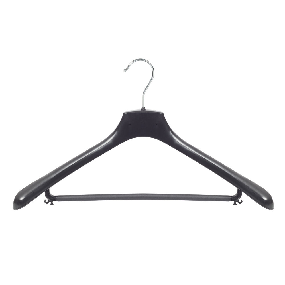 Mantelhanger - Kostuumhanger - Jassenhanger - Volwassenen - HZ48 - 50 Stuks - Kunststof - Zwart - Gebogen Model - Schouderverbreding 4,8 cm - Broeklat - 48 cm - Kledinghanger - Kleerhanger - HZ-Serie