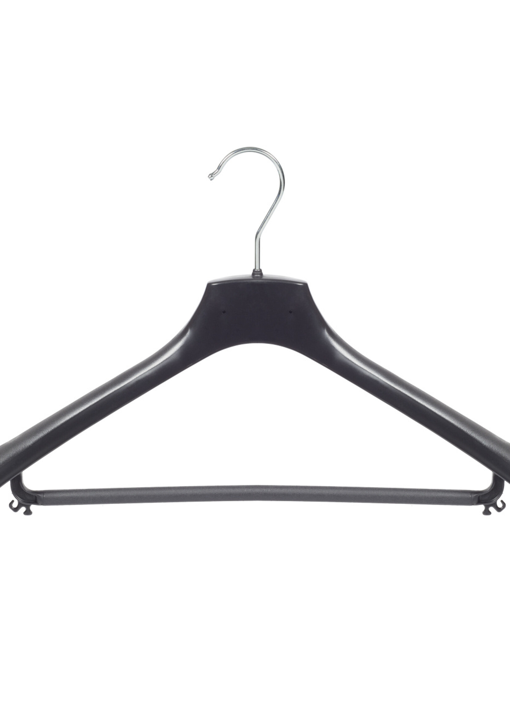 Mantelhanger - Kostuumhanger - Jassenhanger - Volwassenen - HZ48 - 50 Stuks - Kunststof - Zwart - Gebogen Model - Schouderverbreding 4,8 cm - Broeklat - 48 cm - Kledinghanger - Kleerhanger - HZ-Serie