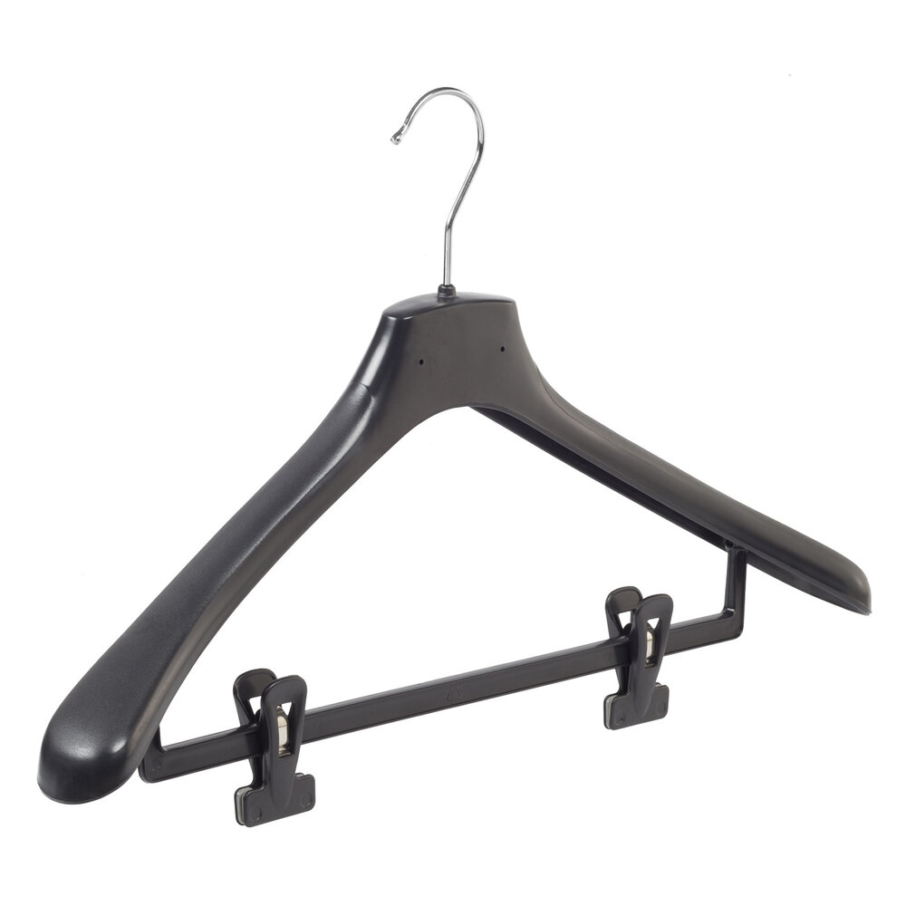 Mantelhanger - Kostuumhanger - Jassenhanger - Volwassenen - HZ48 - 20 Stuks - Kunststof - Zwart - Gebogen Model - Schouderverbreding 4,8 cm - Anti-slip Knijpers - 48 cm - Kledinghanger - Kleerhanger - HZ-Serie