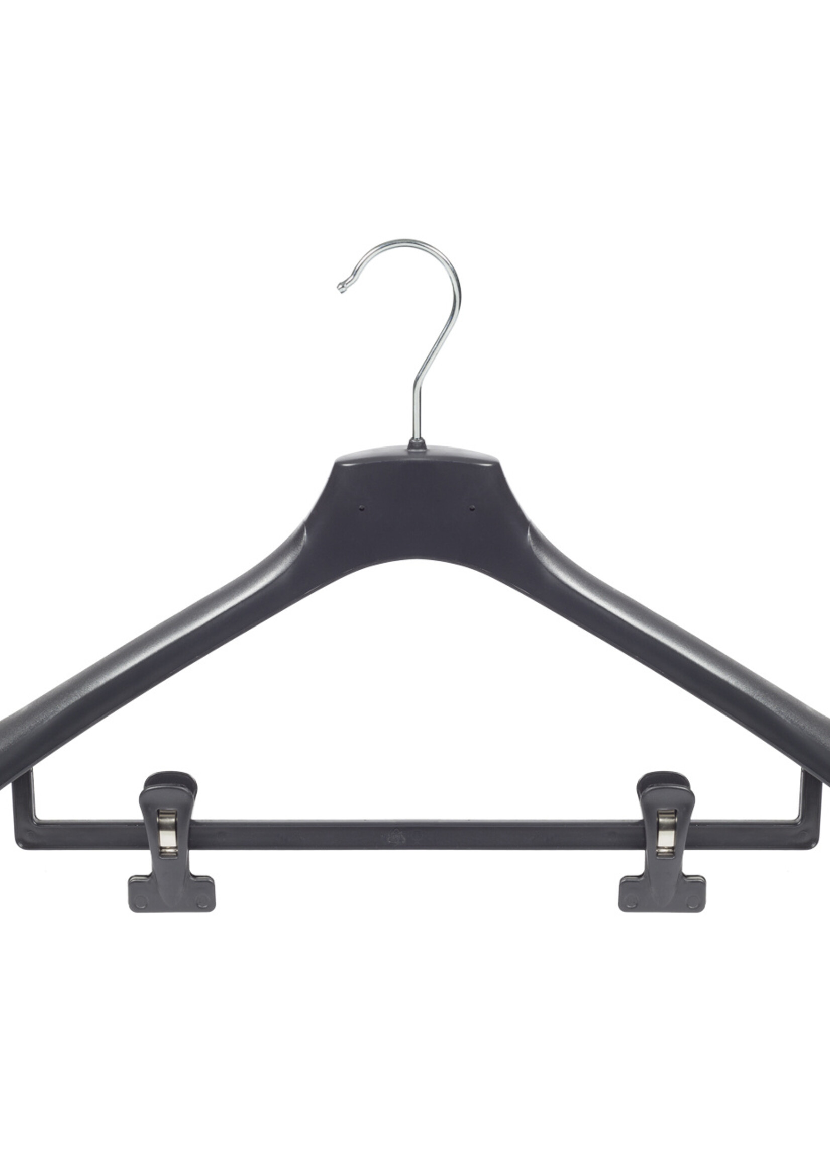 Mantelhanger - Kostuumhanger - Jassenhanger - Volwassenen - HZ48 - 20 Stuks - Kunststof - Zwart - Gebogen Model - Schouderverbreding 4,8 cm - Anti-slip Knijpers - 48 cm - Kledinghanger - Kleerhanger - HZ-Serie