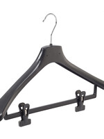 Mantelhanger - Kostuumhanger - Jassenhanger - Volwassenen - HZ48 - 30 Stuks - Kunststof - Zwart - Gebogen Model - Schouderverbreding 4,8 cm - Anti-slip Knijpers - 48 cm - Kledinghanger - Kleerhanger - HZ-Serie