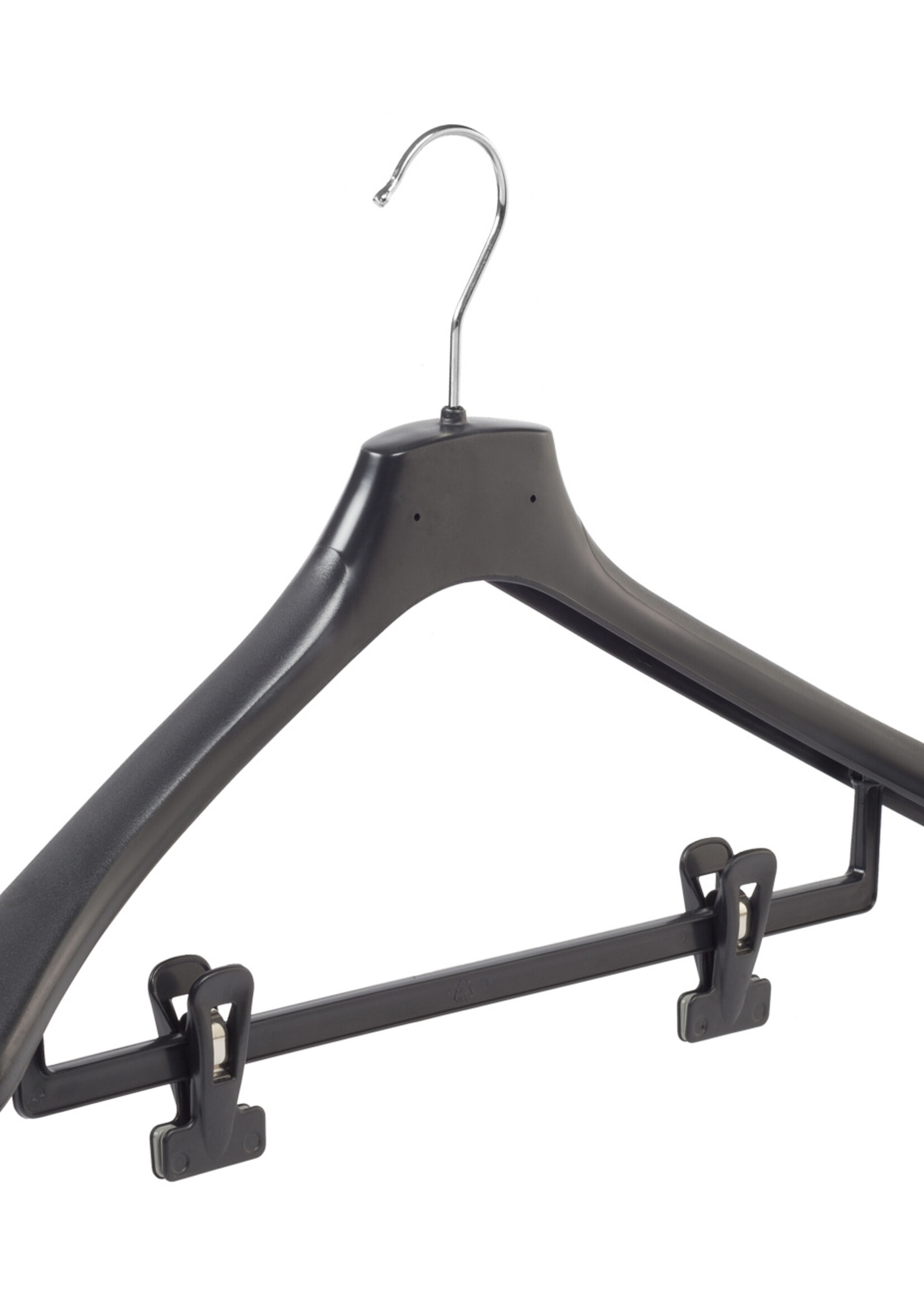 Mantelhanger - Kostuumhanger - Jassenhanger - Volwassenen - HZ48 - 40 Stuks - Kunststof - Zwart - Gebogen Model - Schouderverbreding 4,8 cm - Anti-slip Knijpers - 48 cm - Kledinghanger - Kleerhanger - HZ-Serie