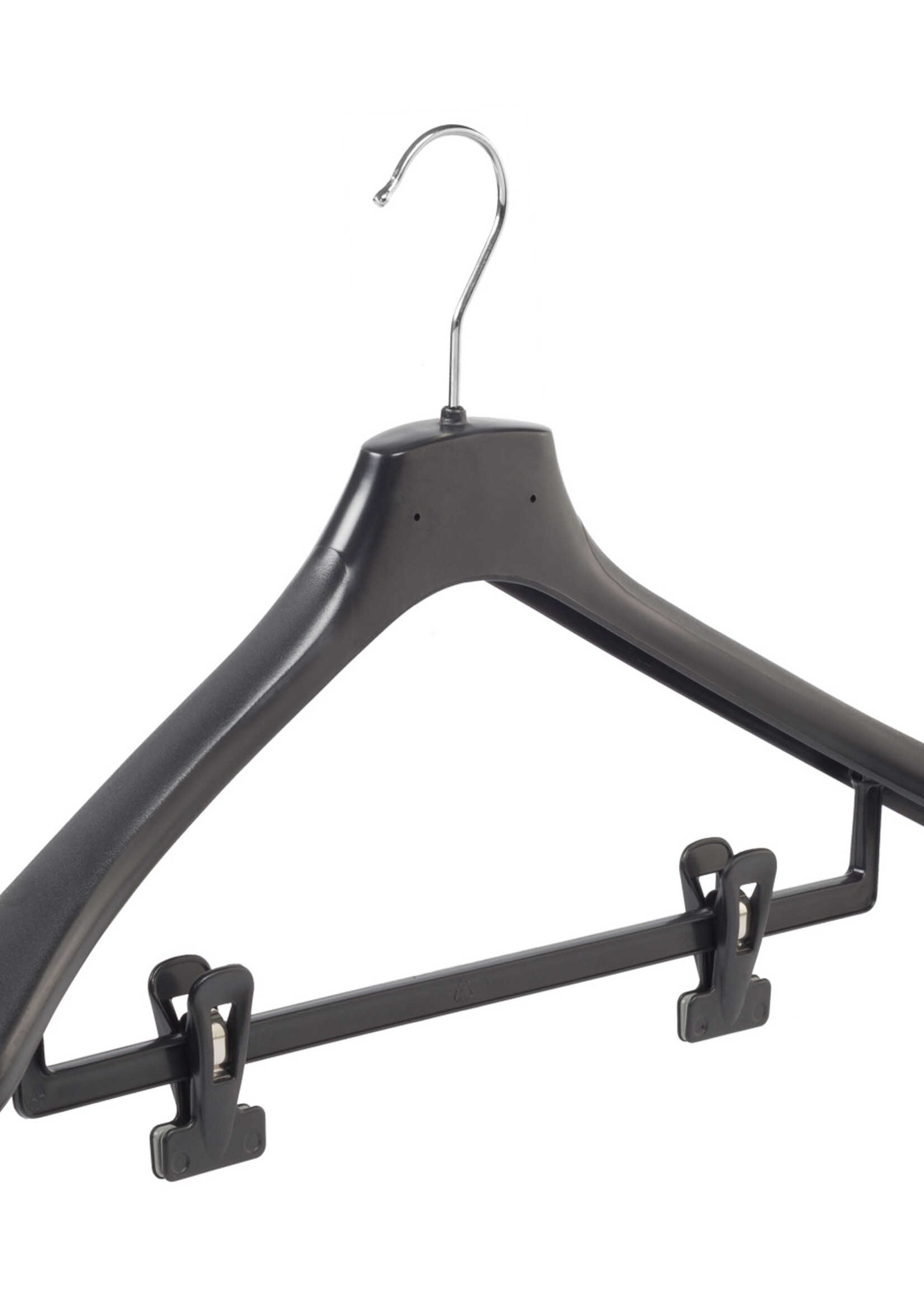 Mantelhanger - Kostuumhanger - Jassenhanger - Volwassenen - HZ48 - 50 Stuks - Kunststof - Zwart - Gebogen Model - Schouderverbreding 4,8 cm - Anti-slip Knijpers - 48 cm - Kledinghanger - Kleerhanger - HZ-Serie