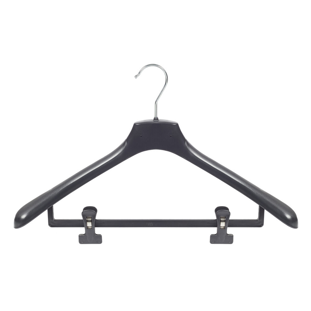 Mantelhanger - Kostuumhanger - Jassenhanger - Volwassenen - HZ48 - 50 Stuks - Kunststof - Zwart - Gebogen Model - Schouderverbreding 4,8 cm - Anti-slip Knijpers - 48 cm - Kledinghanger - Kleerhanger - HZ-Serie