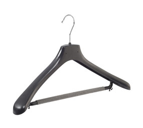 Mantelhanger - Kostuumhanger - Jassenhanger - Volwassenen - HZ48 - 10 Stuks - Kunststof - Zwart - Gebogen Model - Schouderverbreding 4,8 cm - Broeklat met Schuim - 48 cm - Kledinghanger - Kleerhanger - HZ-Serie