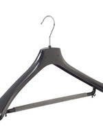 Mantelhanger - Kostuumhanger - Jassenhanger - Volwassenen - HZ48 - 40 Stuks - Kunststof - Zwart - Gebogen Model - Schouderverbreding 4,8 cm - Broeklat met Schuim - 48 cm - Kledinghanger - Kleerhanger - HZ-Serie