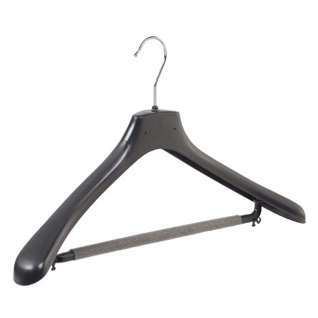 Mantelhanger - Kostuumhanger - Jassenhanger - Volwassenen - HZ48 - 40 Stuks - Kunststof - Zwart - Gebogen Model - Schouderverbreding 4,8 cm - Broeklat met Schuim - 48 cm - Kledinghanger - Kleerhanger - HZ-Serie