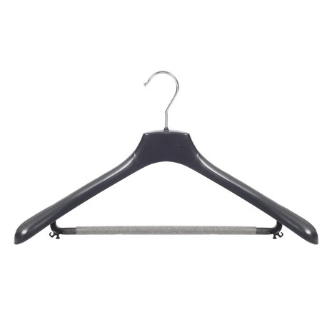 Mantelhanger - Kostuumhanger - Jassenhanger - Volwassenen - HZ48 - 40 Stuks - Kunststof - Zwart - Gebogen Model - Schouderverbreding 4,8 cm - Broeklat met Schuim - 48 cm - Kledinghanger - Kleerhanger - HZ-Serie