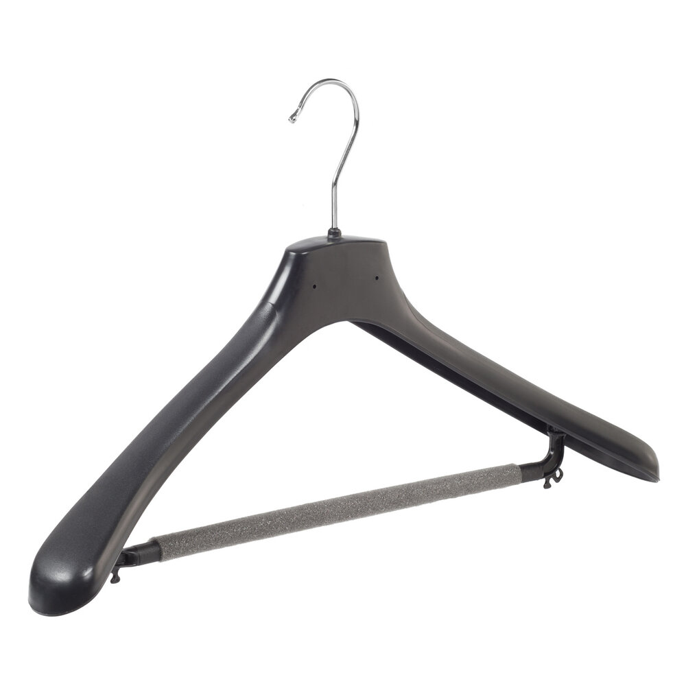 Mantelhanger - Kostuumhanger - Jassenhanger - Volwassenen - HZ48 - 50 Stuks - Kunststof - Zwart - Gebogen Model - Schouderverbreding 4,8 cm - Broeklat met Schuim - 48 cm - Kledinghanger - Kleerhanger - HZ-Serie