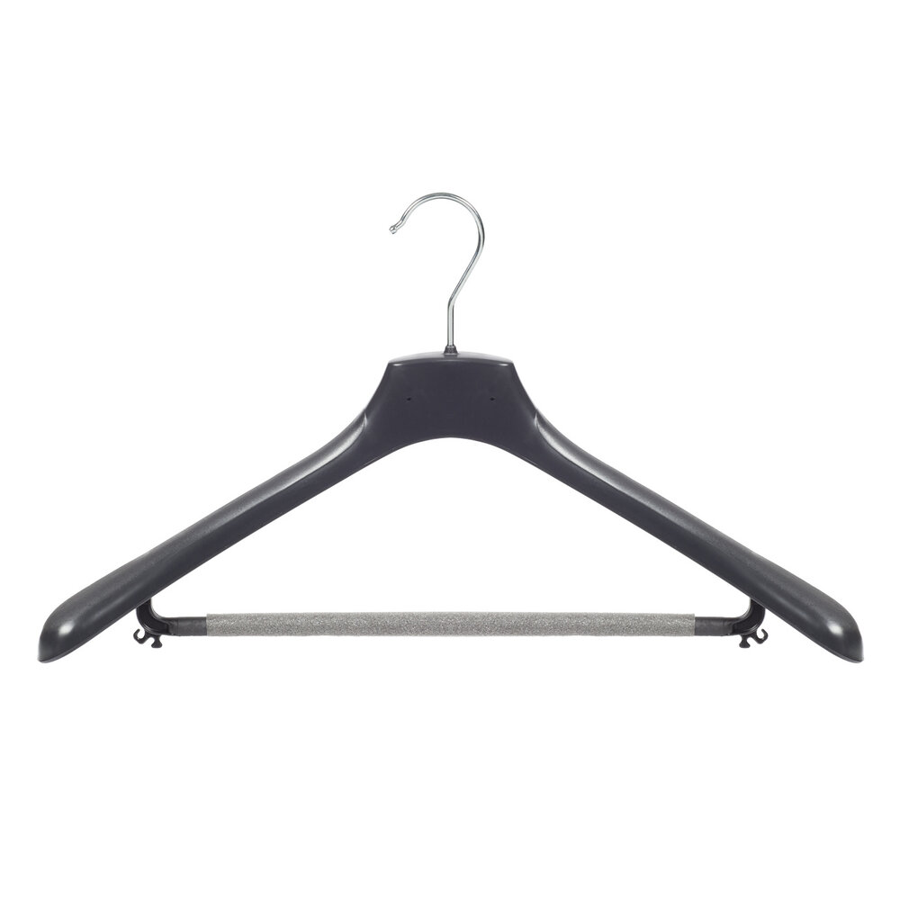 Mantelhanger - Kostuumhanger - Jassenhanger - Volwassenen - HZ48 - 50 Stuks - Kunststof - Zwart - Gebogen Model - Schouderverbreding 4,8 cm - Broeklat met Schuim - 48 cm - Kledinghanger - Kleerhanger - HZ-Serie