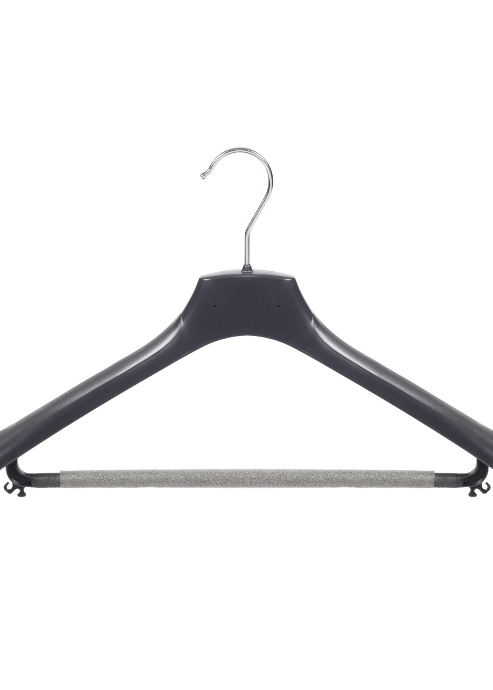 Mantelhanger - Kostuumhanger - Jassenhanger - Volwassenen - HZ48 - 50 Stuks - Kunststof - Zwart - Gebogen Model - Schouderverbreding 4,8 cm - Broeklat met Schuim - 48 cm - Kledinghanger - Kleerhanger - HZ-Serie