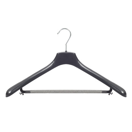 Mantelhanger - Kostuumhanger - Jassenhanger - Volwassenen - HZ48 - 50 Stuks - Kunststof - Zwart - Gebogen Model - Schouderverbreding 4,8 cm - Broeklat met Schuim - 48 cm - Kledinghanger - Kleerhanger - HZ-Serie
